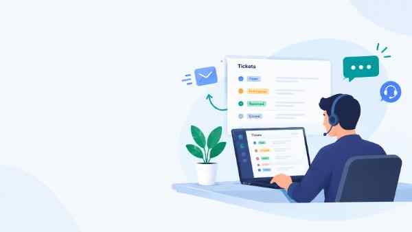 Support agent managing customer tickets at a service desk